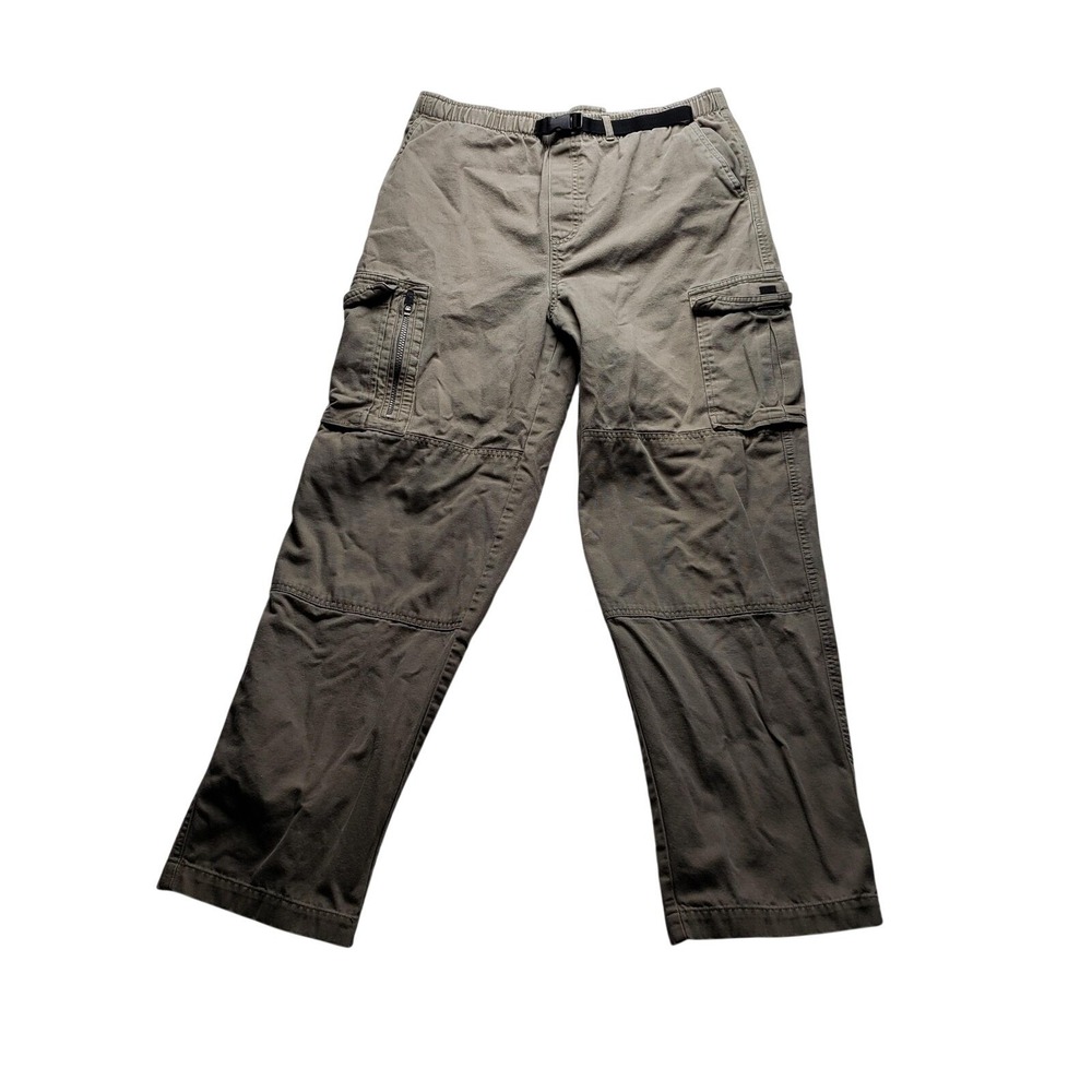 Lands End Womens Khaki Cargo Pants Elastic Waist Belted Straight Leg Tan Size 20